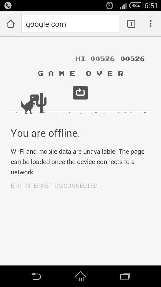 Google Chrome dinosaur game, game over!